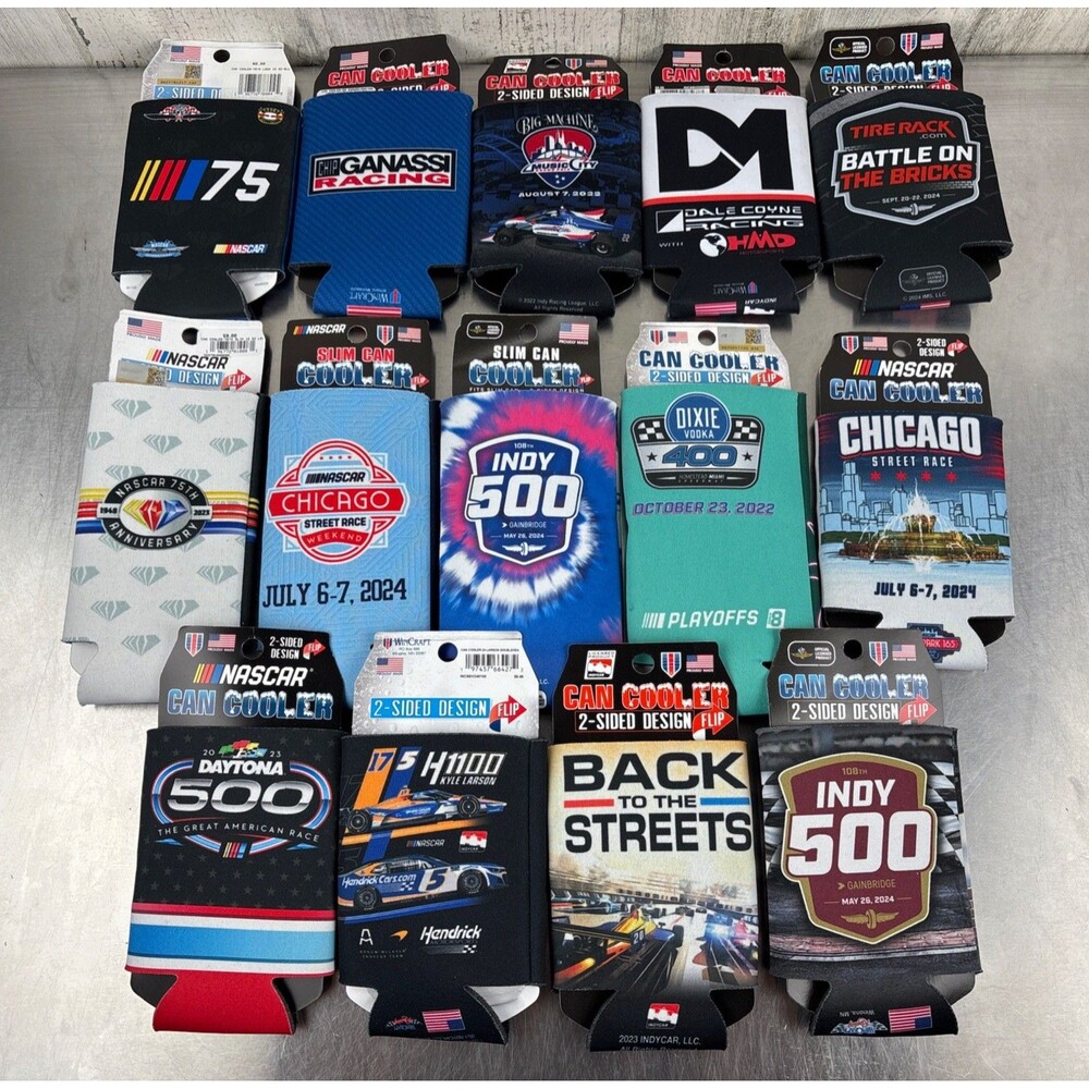 Lot Of 10 Mixed NASCAR INDY CAR Racing Drink Can Cooler Coozie